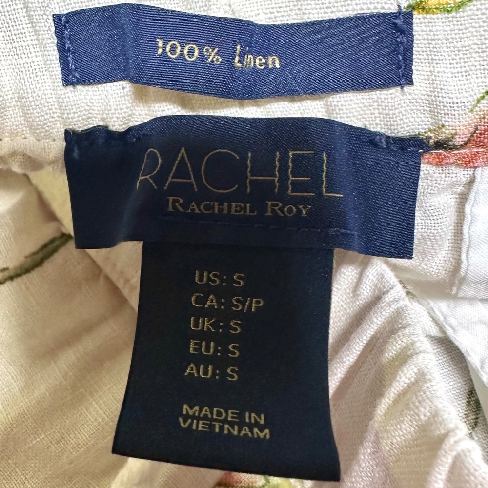RACHEL ROY 100% Linen Cream Floral Shorts Women's S Elastic Waist Coastal Beach - Picture 4 of 4
